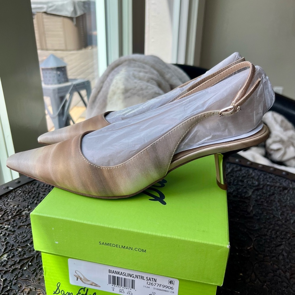 SAM EDELMAN BIANKA SLING BACK PUMPS IN NATURAL SATIN 6.5 - Picture 4 of 7
